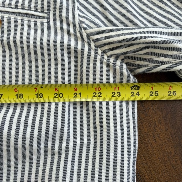 Madda Fella Castaway Striped Band Collar Shirt Mens L 100% Cotton Blue White - Picture 10 of 10